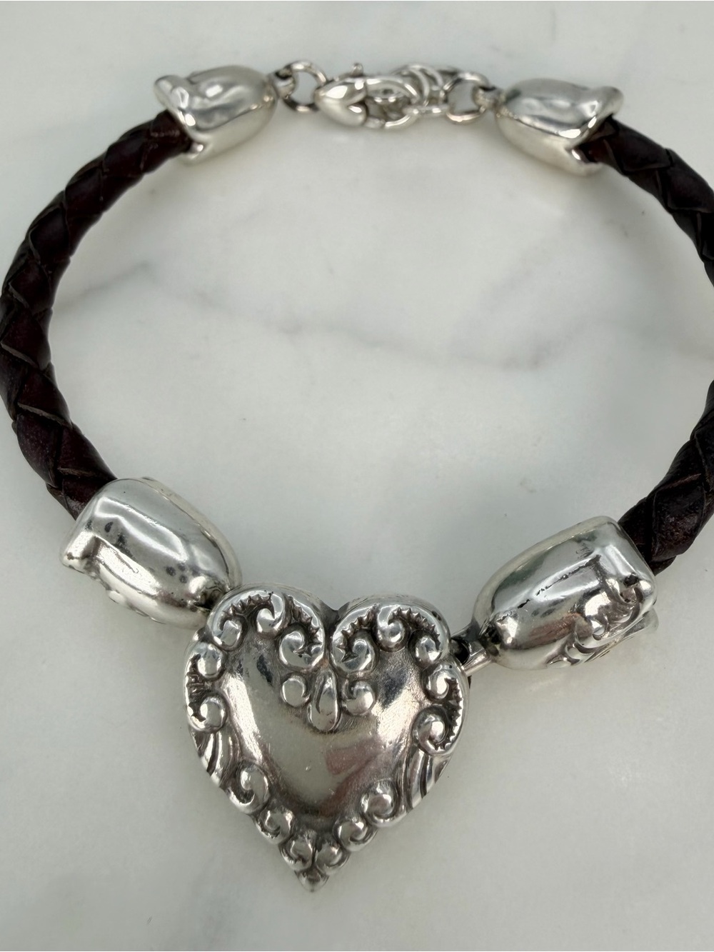 Vintage Brighton Heart Cupid’s Bandit Bracelet Adjustable Leather Braid Retired